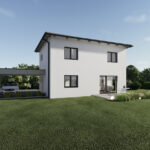 Visualisierung des Austrohaus Typenhauses Graz 114 mit Walmdach – modernes Einfamilienhaus in Ziegelbauweise für Hausbau in Österreich mit zeitloser Architektur.