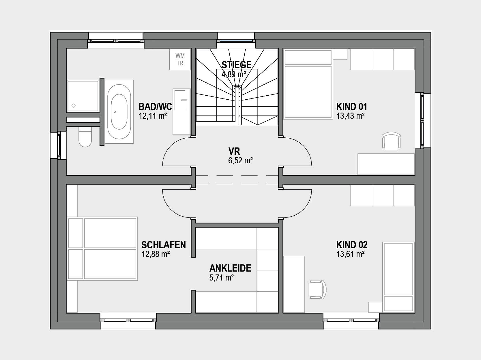 Grundriss eines Hauses im Obergeschoss