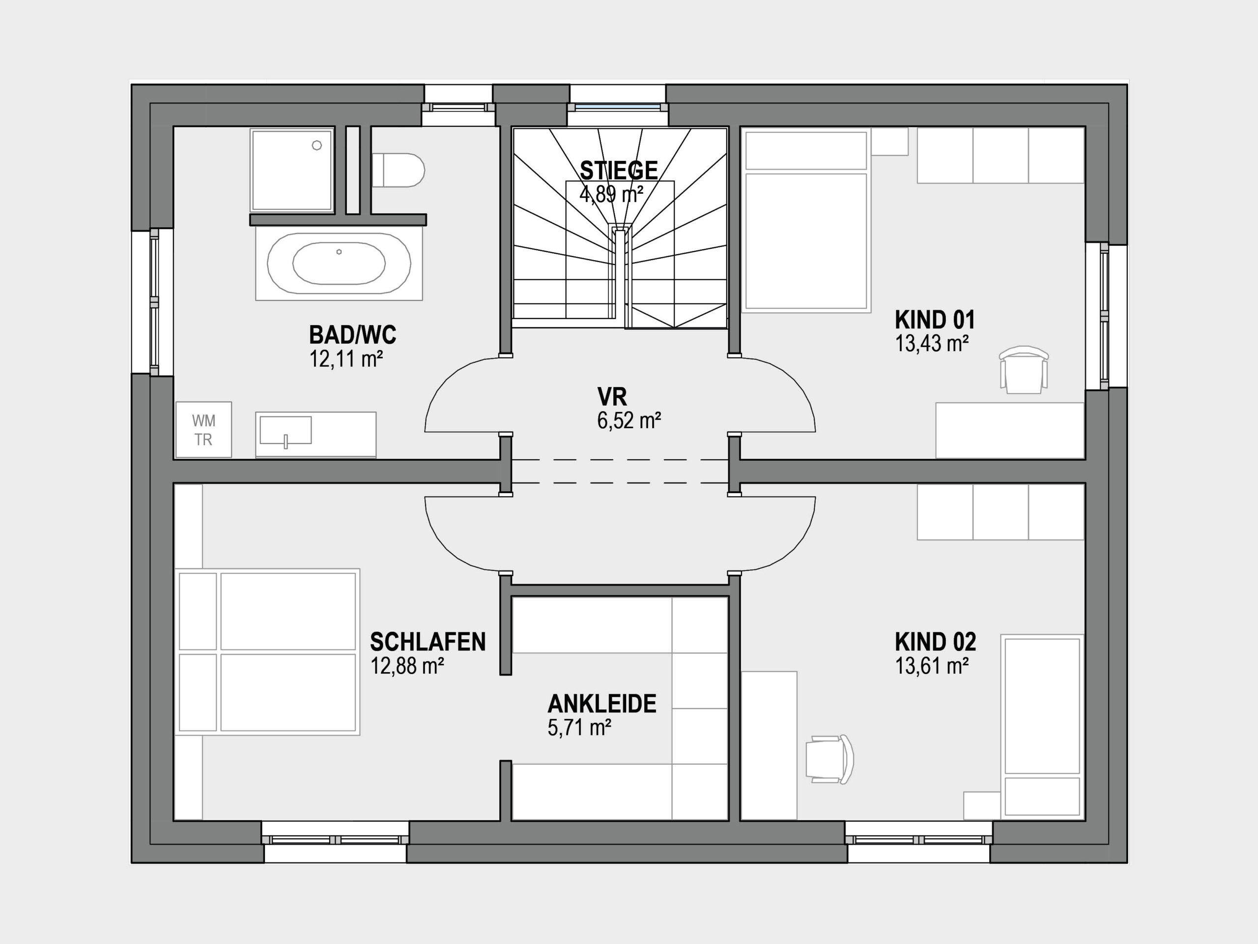 Grundriss eines Hauses mit Räumen